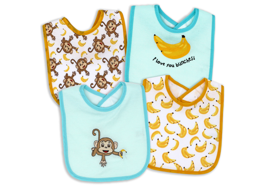 Make meal time fun and easy with our buba baby 4 pack monkey bib set. Soft and durable, perfect for messy eaters.