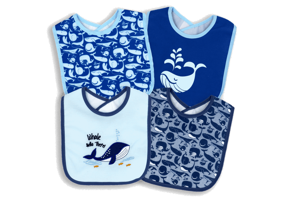 Make mealtime a breeze with our buba baby 4 pack whale bib set. Soft and absorbent, perfect for messy eaters