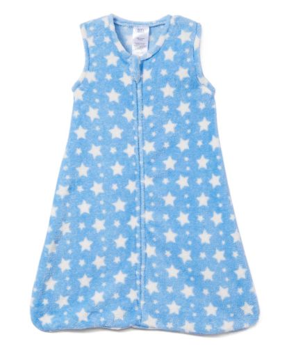 Baby Mode brand Plush Fleece Sleep Sack – Blue with Stars  100% Polyester  Infant: 6 - 18m