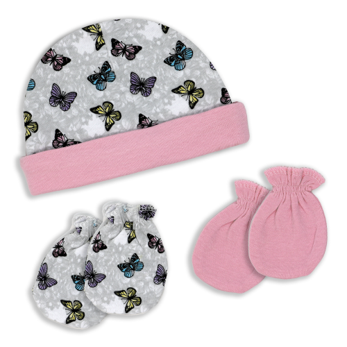 Necessities by Tendertyme- Hat with scratch mitts  100% Cotton.   Perfect for 0-6 months  Set Includes: 1 hat and 2 pairs of mitts