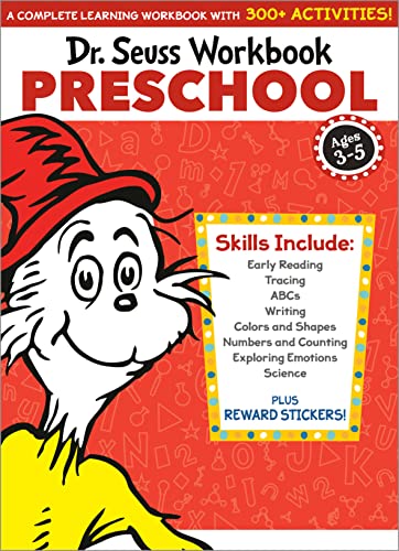 Engage young learners with the Dr. Seuss workbook Preschool, with over 300 curriculum-based activities ranging from letters, numbers, social emotional learning, to science! Perfect for ages 3-5 years old.