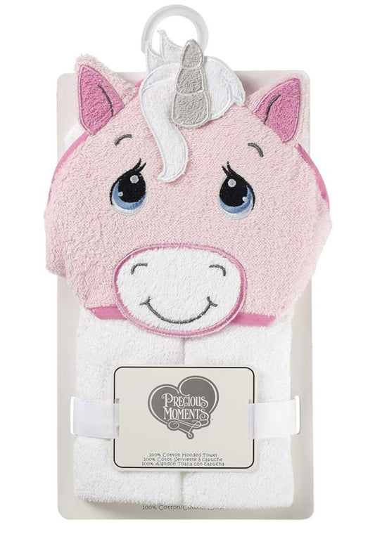 Precious Moments Unicorn Hooded Towel. Made of soft, absorbent cotton, it's perfect for after bath time. 100% Cotton , 30" x 30"